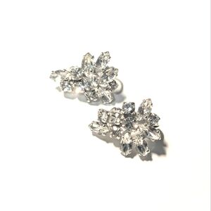 Sherman Sparkly Cluster Clips Silver Rhinestone Earrings